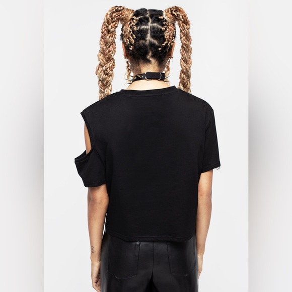 Disturbia Clarisse Pin Detail Cold Shoulder T-Shirt US 6 / UK 10 - Picture 3 of 6
